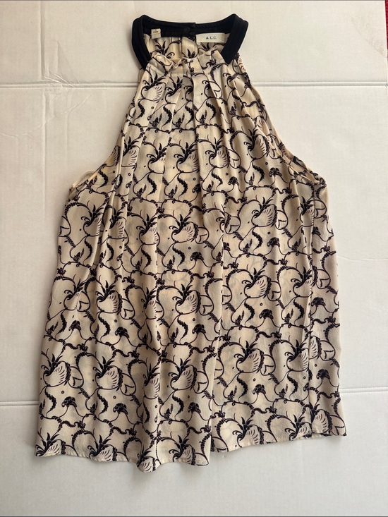 A.L.C. Tops - A.L.C. Cream Halter Tank with Black Floral Vine Pattern